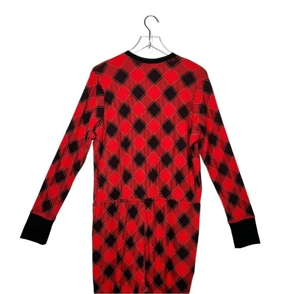 NEW Victoria’s Secret Red Plaid Pajama Thermal Waffle Knit Jumpsuit Sz XL - Picture 12 of 13